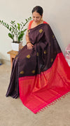 Dark brown and deep pink raw silk saree - SRW6_4