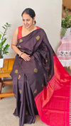 Dark brown and deep pink raw silk saree - SRW6_4