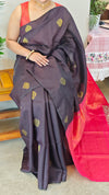 Dark brown and deep pink raw silk saree - SRW6_4