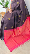Dark brown and deep pink raw silk saree - SRW6_4