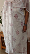 White and red net kota suit with chiffon dupatta