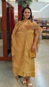 Mustard embroidered net kota suit