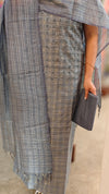 Grey silk cotton suit with hand embroidered yoke