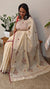 Off white linen tissue saree with hand embroidery 2 - 6QPR