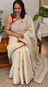 Off white linen tissue saree with hand embroidery 2 - 6QPR