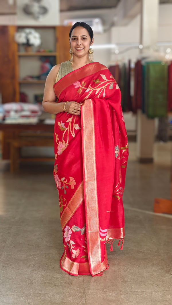 Red jamdani Matka silks saree - CL238