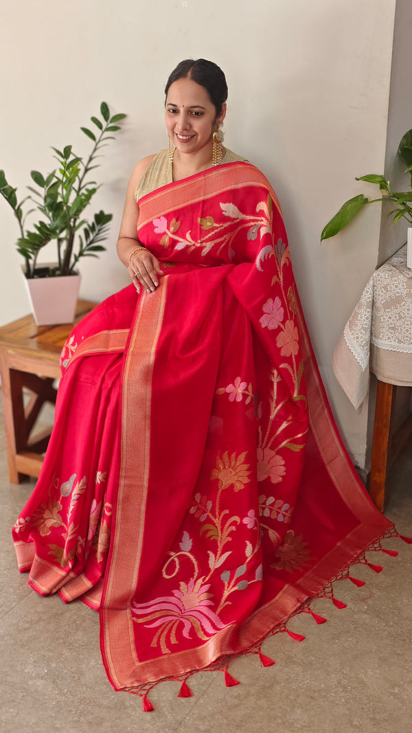 Red jamdani Matka silks saree - CL238