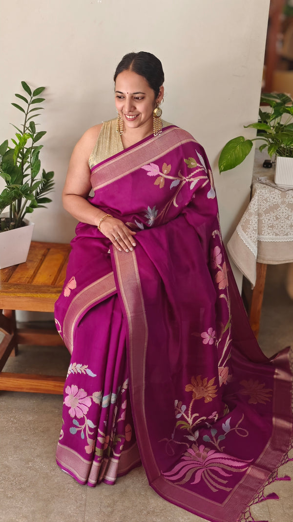 Deep Magenta/Vadamalli Matka silk jamdani saree - CL238