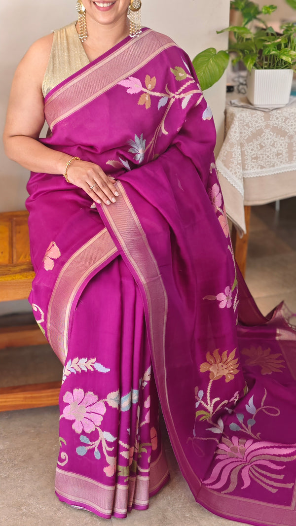 Deep Magenta/Vadamalli Matka silk jamdani saree - CL238