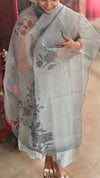 Powder blue embroidered net kota suit