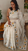 Off white cutwork saree with floral borders