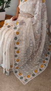 Off white cutwork saree with floral borders
