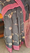 Dark grey and pink blended tussar silk saree