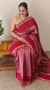 Blush pink raw silk saree with dark pink borders - 83SZ - SRW6_9