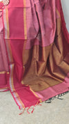 Blush pink raw silk saree with dark pink borders - 83SZ - SRW6_9