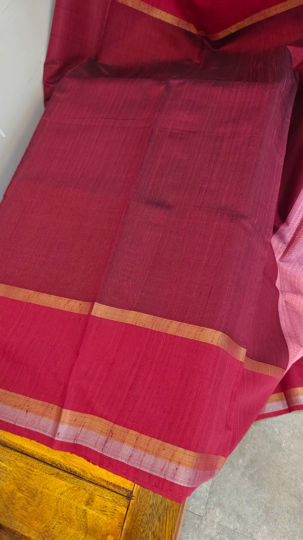 Blush pink raw silk saree with dark pink borders - 83SZ - SRW6_9
