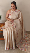 Hand painted desi tussar silk saree - Lilac and orange