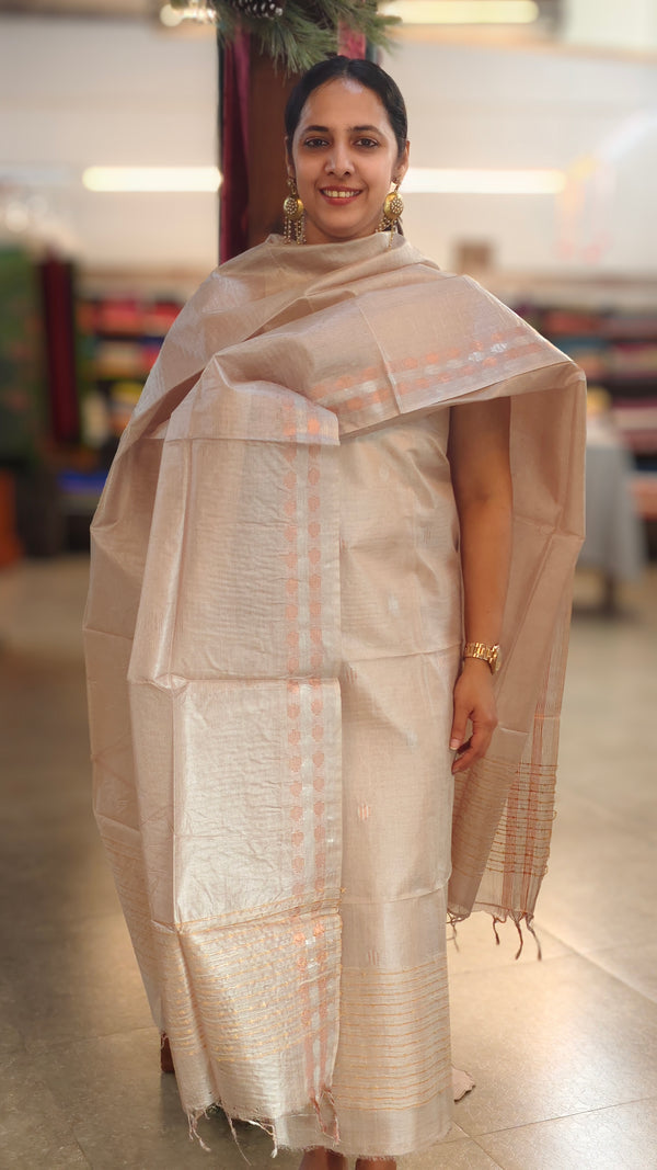 Dull silver Tussar silk suit