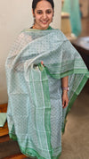 Powder blue and green tussar silk suit