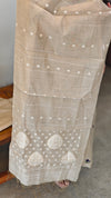 Light beige linen chanderi suit - hand embroidered yoke