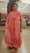 Light peach and dark peach tussar silk suit