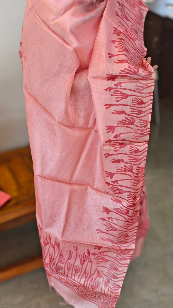 Light peach and dark peach tussar silk suit