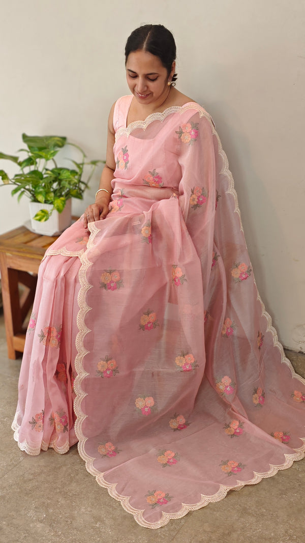 Baby pink Tissue organza saree