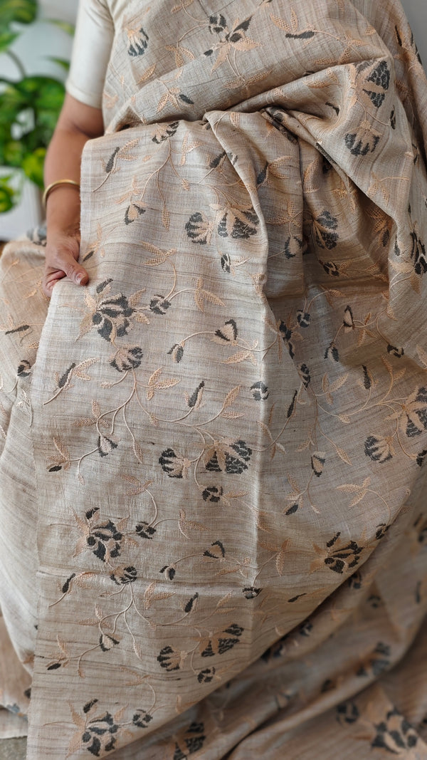 Pure desi tussar silk saree - grey