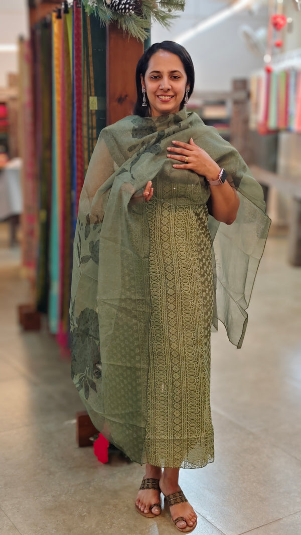basil green net kota suit