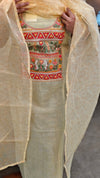 Light yellow hand embroidered net kota suit