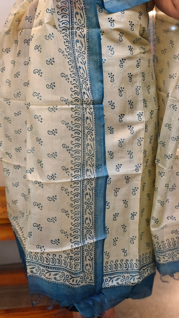 Pale pista green and blue tussar silk suit