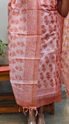 Peach block printed tussar silk suit