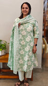 Printed greencotton kurti set