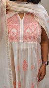 Peach on off white mul chanderi suit