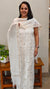 Off white banarasi mul chanderi suit with glass bead work