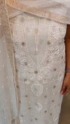 Off white banarasi mul chanderi suit with glass bead work