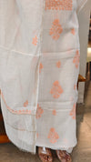 Milky white andlight peach mal chanderi chikankari suit