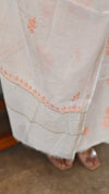 Milky white andlight peach mal chanderi chikankari suit