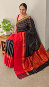 Black and red Raw silk saree