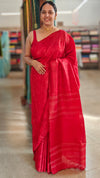 Red embroidered tussar silk saree