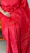 Red embroidered tussar silk saree
