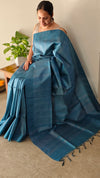 Azure blue tussar silk saree - N372