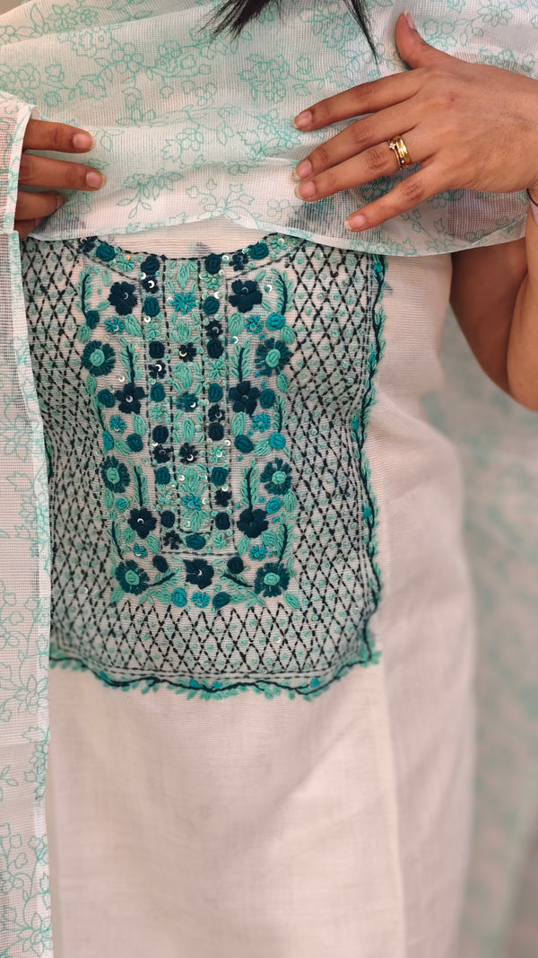 White and Mint green net kota suit