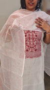 White and pinkish maroon net kota suit