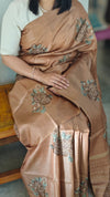 Chocolate brown tussar silk saree-ADZ67