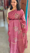 Rouge pink tussar silk saree -ADZ67