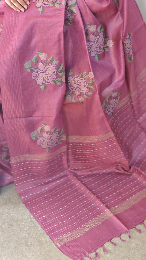 Rouge pink tussar silk saree -ADZ67