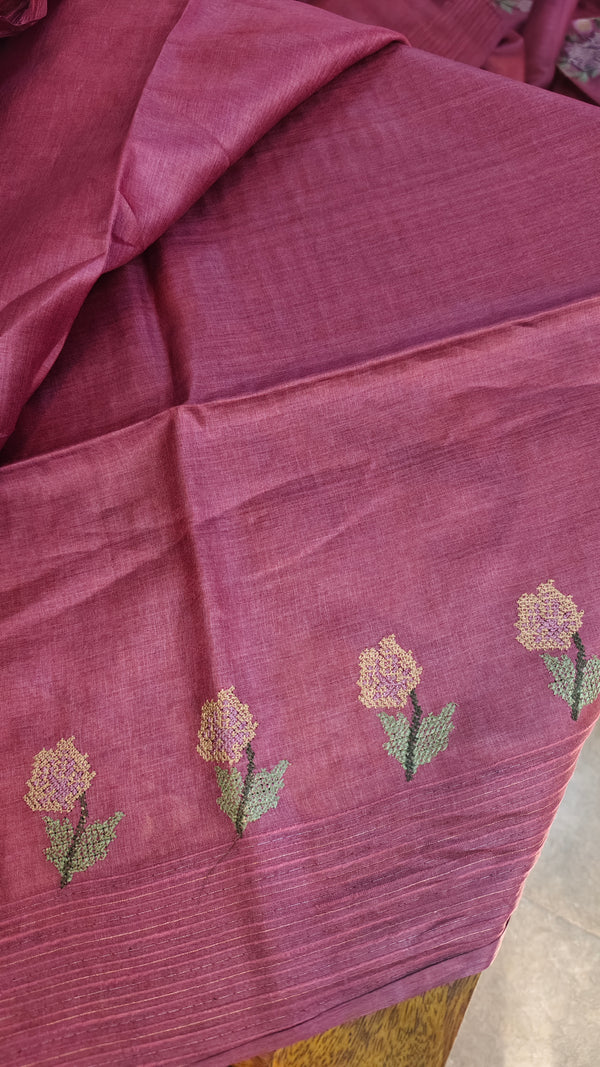 Rouge pink tussar silk saree -ADZ67