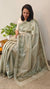 Sage green cutwork tussar silk saree