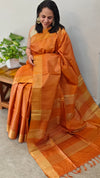Burnt orange desi tussar silk saree